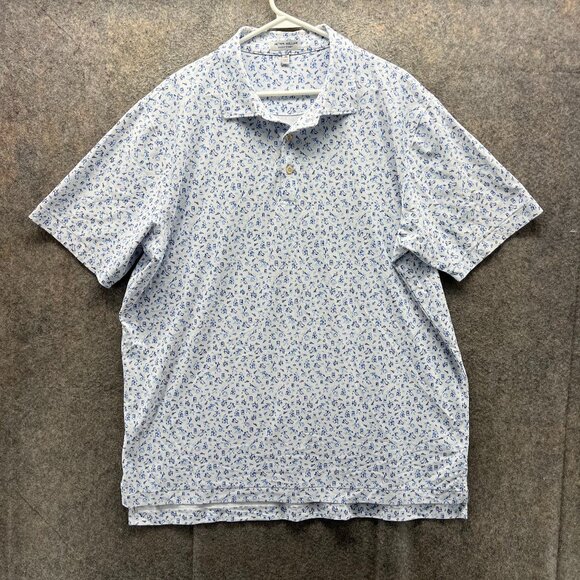 Peter Millar Polo Shirt Mens XL Blue Summer Comfort Golf Rodeo Performance AOP - Picture 1 of 10